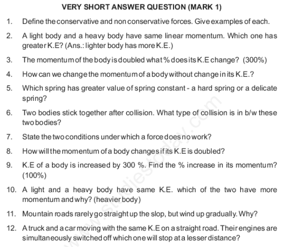 CBSE Class 11 Physics Work Energy Power Assignment